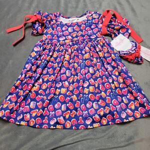 Bonnie Jean Dress Girl Size 3 Blue Outfit Alphabet Back To School Match Hair Set